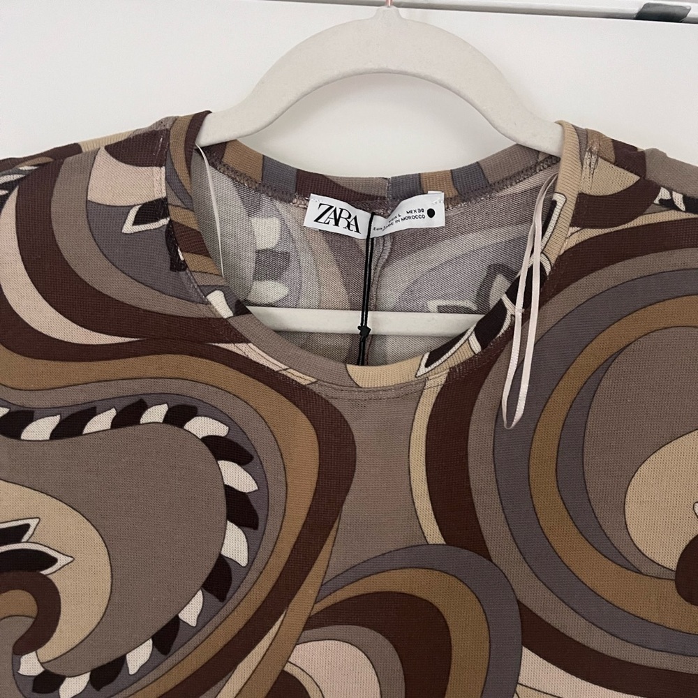Zara Printed Bodycon Dress Sz L - Picture 6 of 8